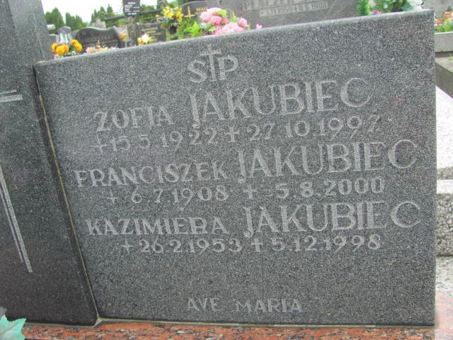Zofia Jakubiec 1922 Oświęcim - Grobonet - Wyszukiwarka osób pochowanych