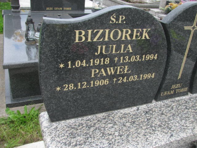 Julianna Biziorek 1918 Oświęcim - Grobonet - Wyszukiwarka osób pochowanych